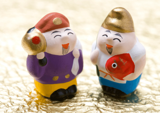 Poppen van Fukurokuju en Benzaiten