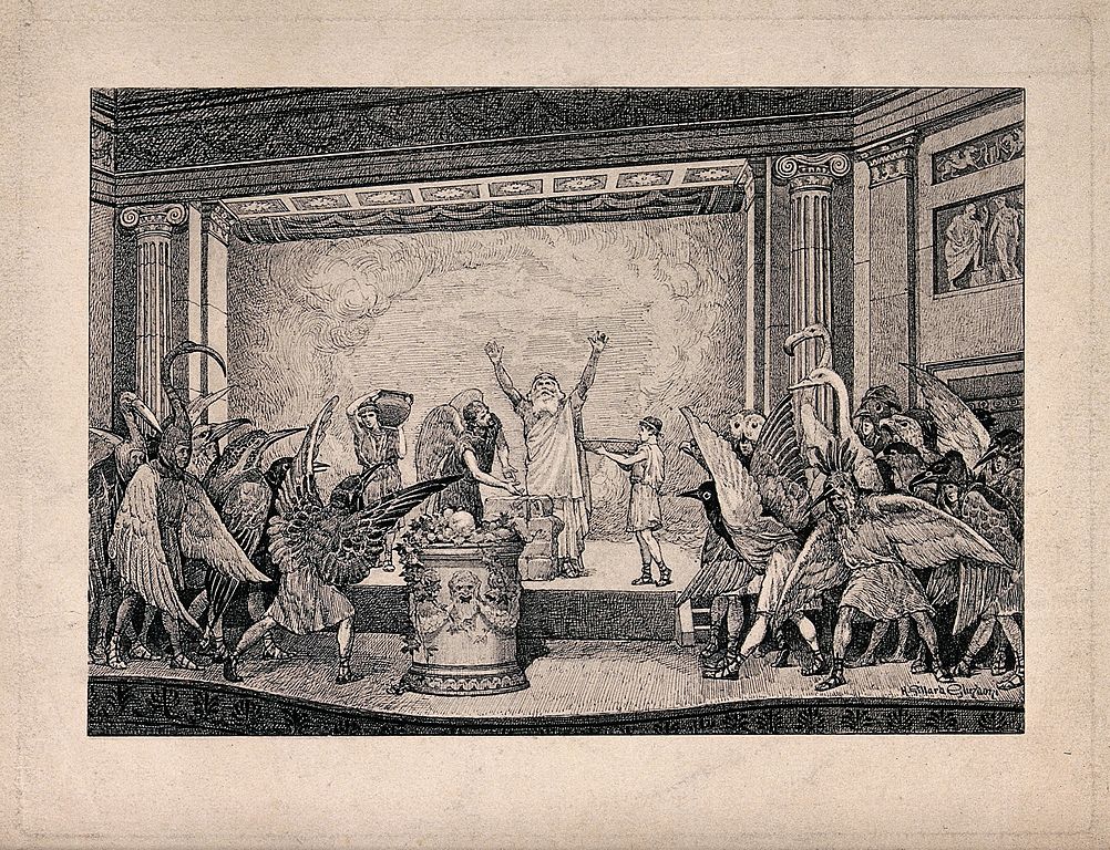 Een opvoering van het stuk De Vogels van Aristophanes