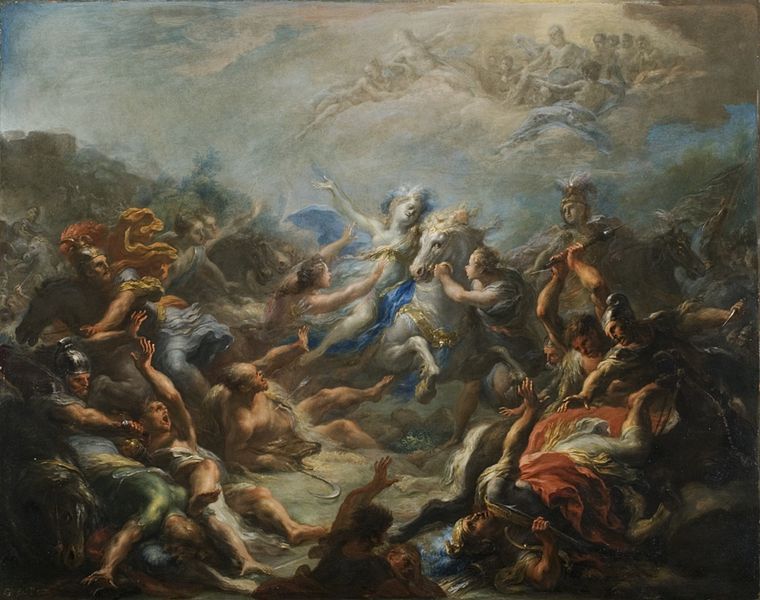 Schilderij van Camilla in de Strijd, een scène uit de Aeneis van Vergilius