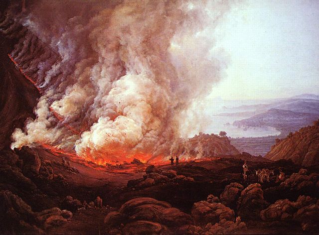 Schilderij van de uitbarsting van de Vesuvius in 79 n.Chr.