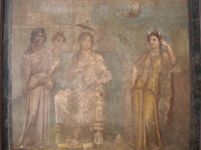 Klassiek schilderij met scenes uit de Aeneis