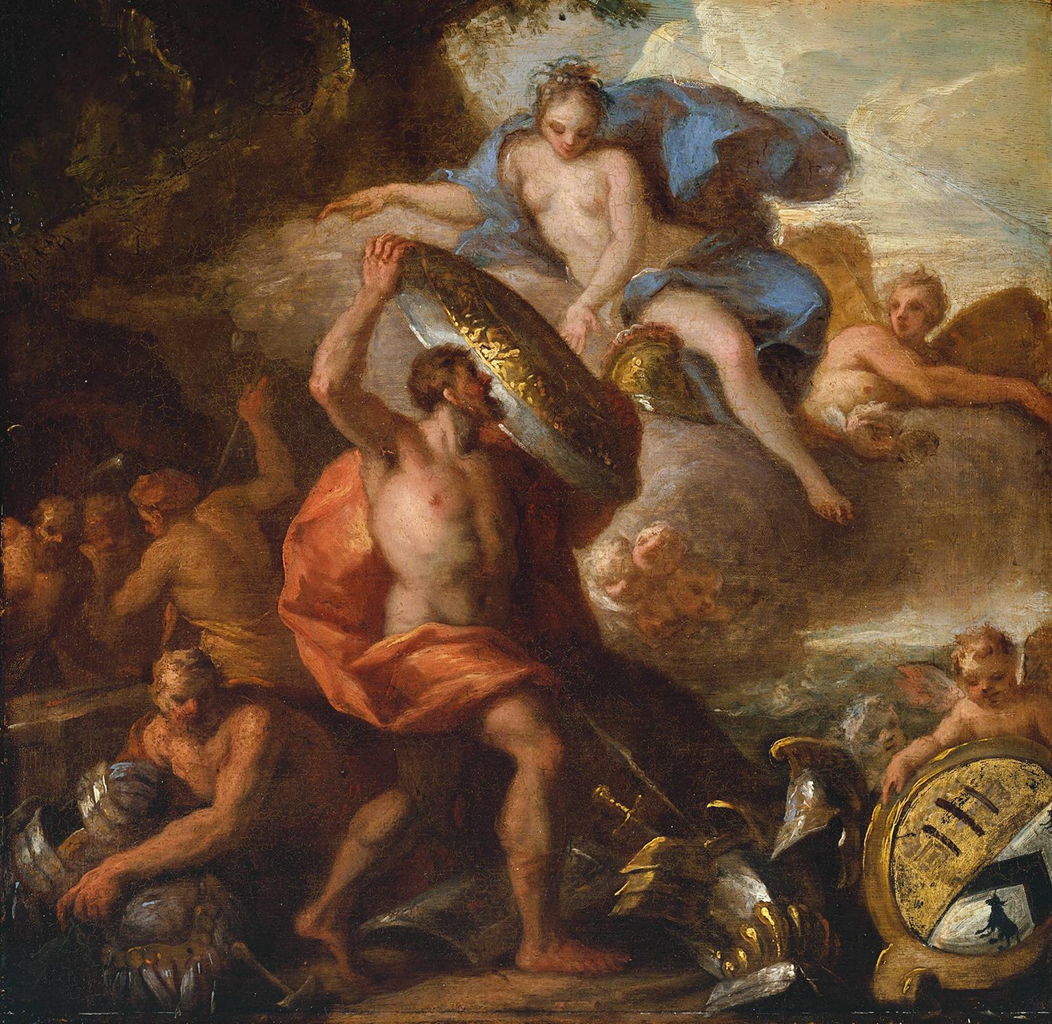 Thetis aanvaardt het schild van Achilles van Vulcanus