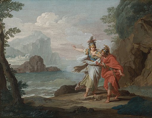Athena die Odysseus begeleidt op zijn reis naar huis